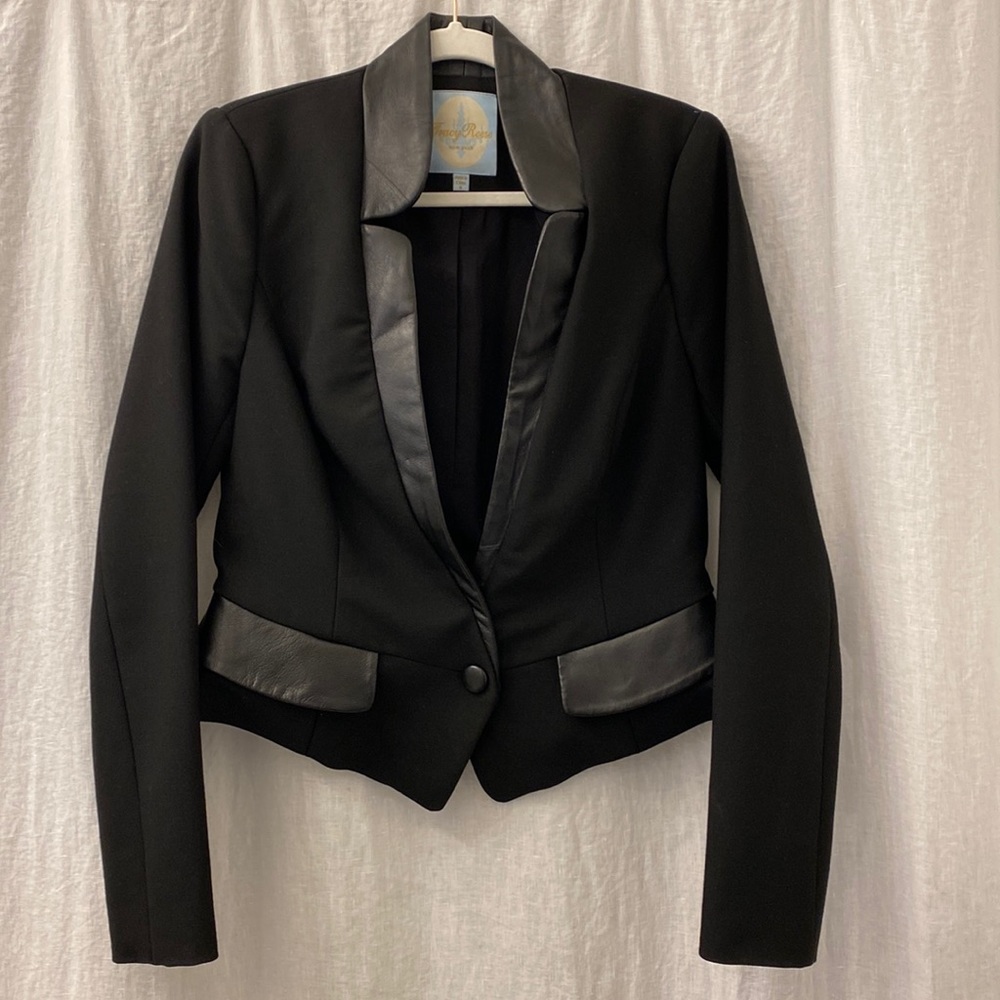Tracy Reese Black Blazer with Faux Leather Trim